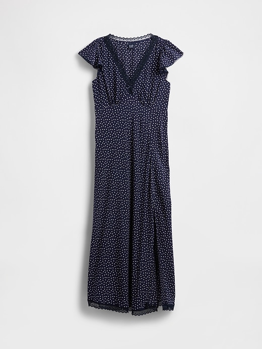 robe longue en crêpe à col en v ornée de dentelle