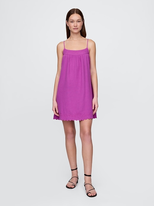 robe trapèze brodée en gaze de coton