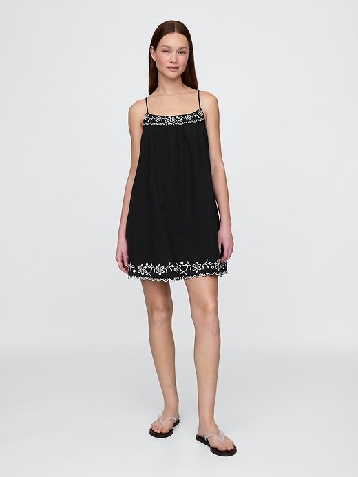 robe trapèze brodée en gaze de coton