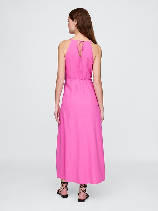 robe longue dos nu brodée en lin mélangé