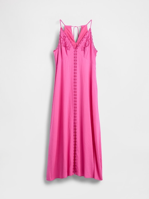 robe longue dos nu brodée en lin mélangé