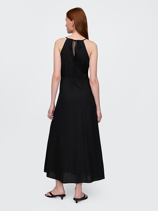 robe longue dos nu brodée en lin mélangé