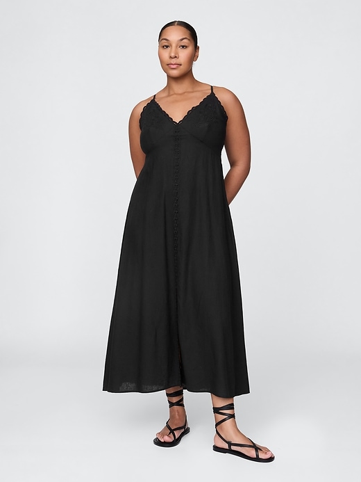 robe longue dos nu brodée en lin mélangé