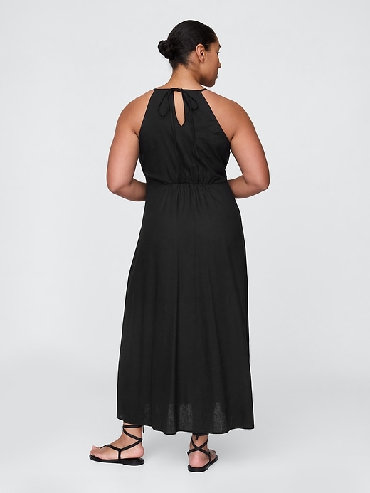 robe longue dos nu brodée en lin mélangé