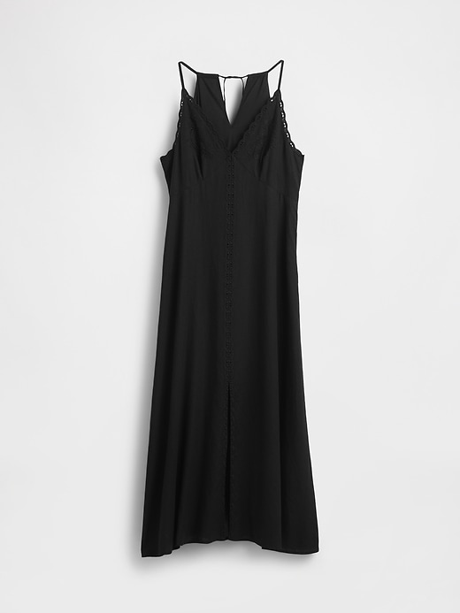 robe longue dos nu brodée en lin mélangé