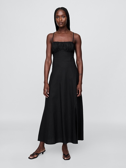 robe longue à corsage froncé en lin mélangé