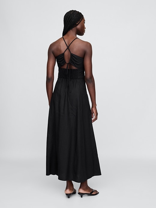robe longue à corsage froncé en lin mélangé