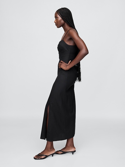 robe longue à corsage froncé en lin mélangé