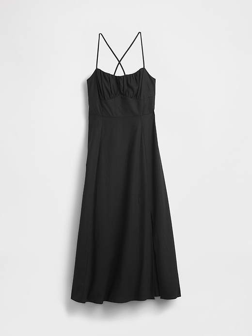 robe longue à corsage froncé en lin mélangé