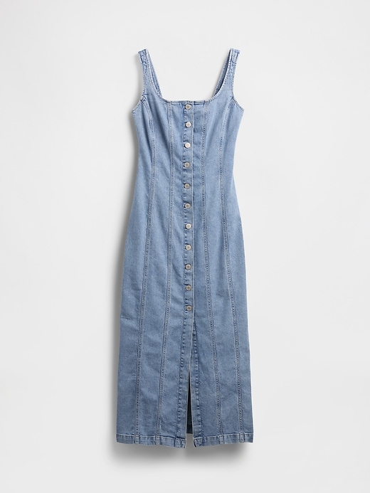 robe longue en jean à coutures apparentes et boutons sur le devant