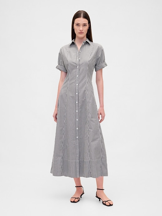 robe-chemise midi en popeline à poignets retroussés