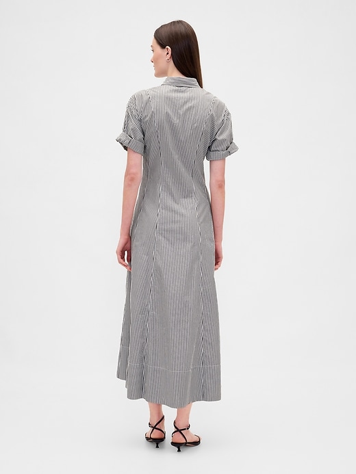 robe-chemise midi en popeline à poignets retroussés