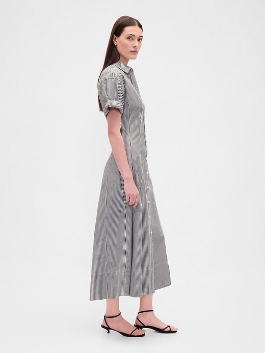 robe-chemise midi en popeline à poignets retroussés