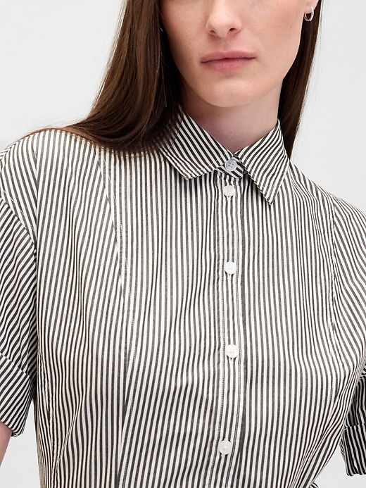 robe-chemise midi en popeline à poignets retroussés