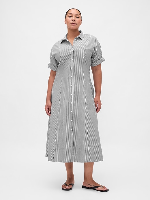 robe-chemise midi en popeline à poignets retroussés