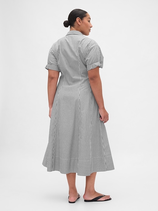 robe-chemise midi en popeline à poignets retroussés