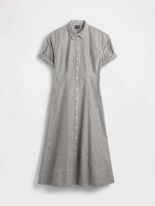 robe-chemise midi en popeline à poignets retroussés