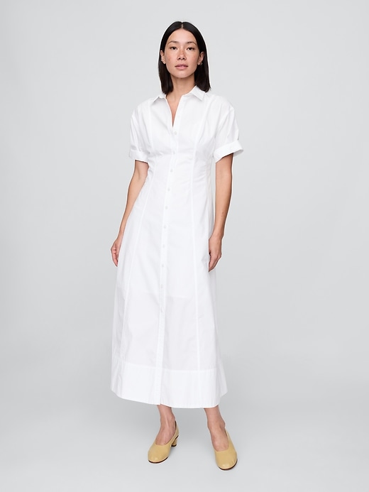 robe-chemise midi en popeline à poignets retroussés