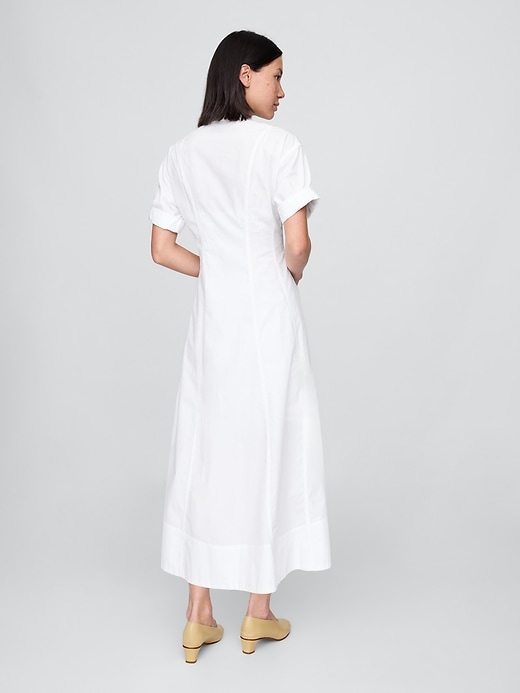 robe-chemise midi en popeline à poignets retroussés