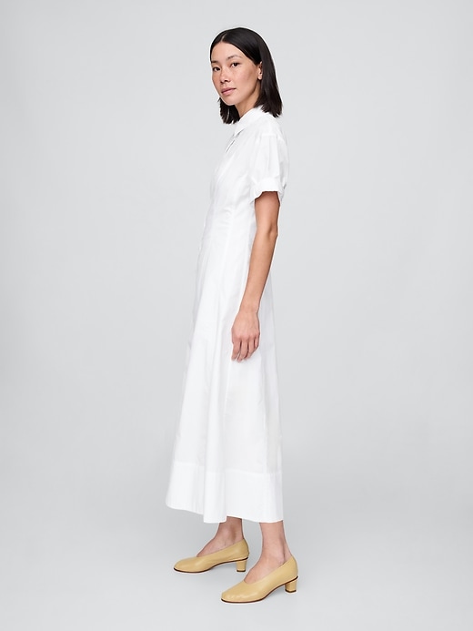 robe-chemise midi en popeline à poignets retroussés