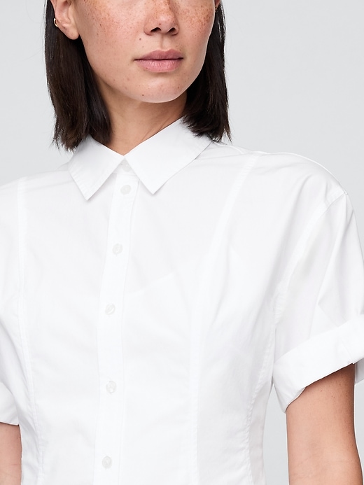 robe-chemise midi en popeline à poignets retroussés