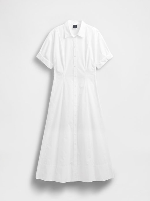 robe-chemise midi en popeline à poignets retroussés
