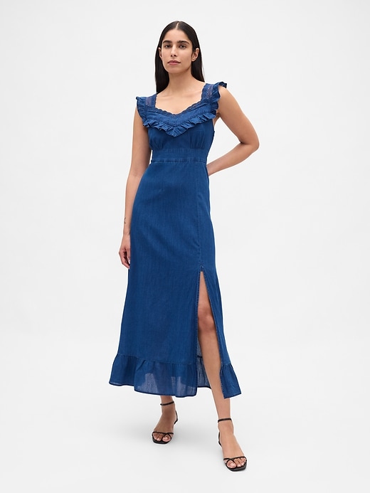 robe longue indigo à volants