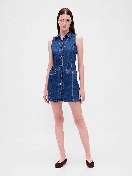 robe courte en jean à col et col