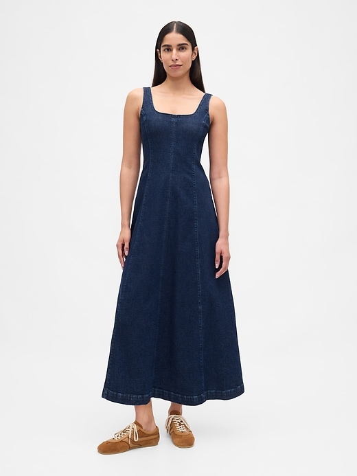 robe longue en jean à col carré