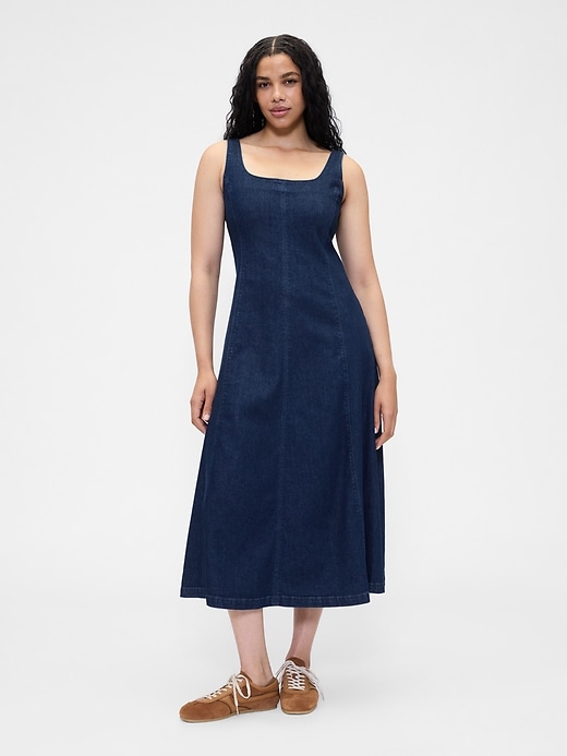 robe longue en jean à col carré