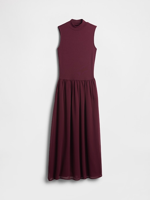 robe maxi moderne à col montant et matières mixtes
