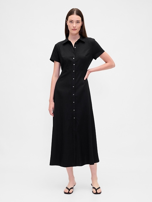 robe-chemise midi en lin mélangé