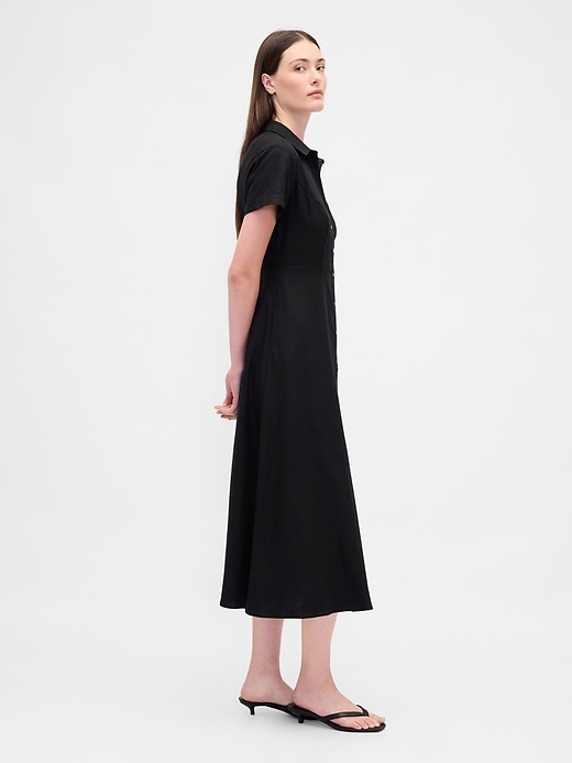 robe-chemise midi en lin mélangé
