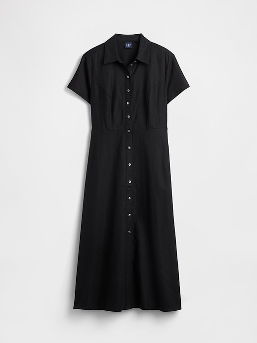 robe-chemise midi en lin mélangé