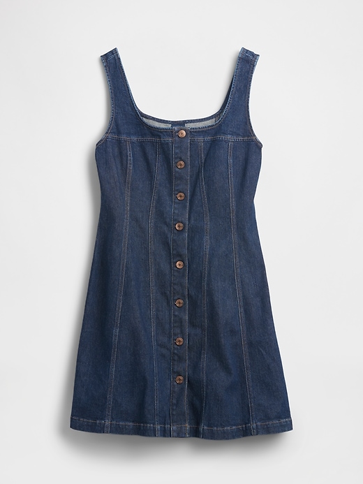 robe courte en jean à coutures apparentes et boutons sur le devant