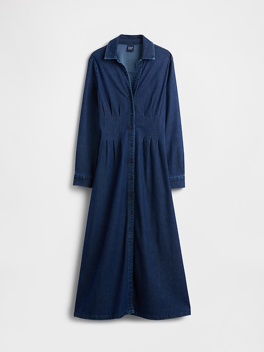 robe longue en jean à plis et boutons sur le devant