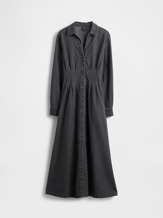 robe longue en jean à plis et boutons sur le devant
