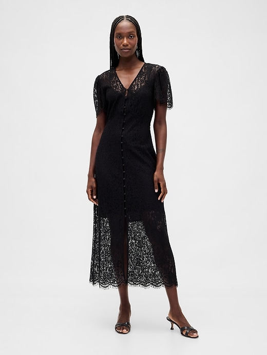 robe midi en dentelle à col en v