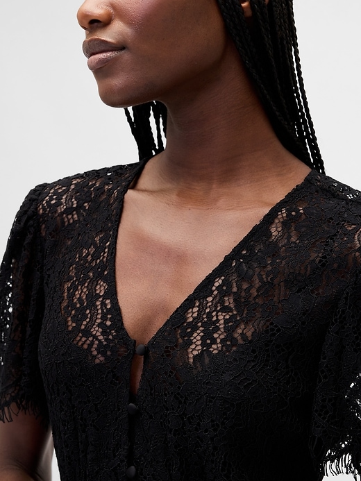 robe midi en dentelle à col en v