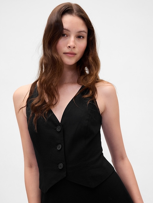robe longue sans manches en lin mélangé