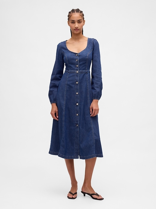 robe midi en jean à décolleté cœur