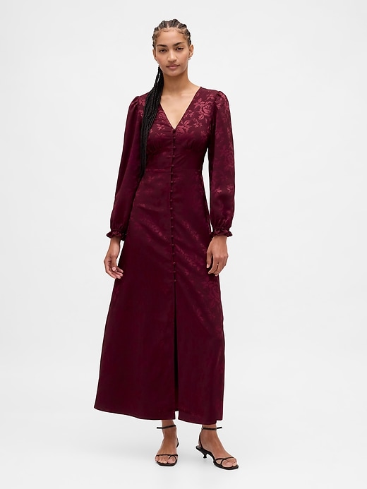 robe longue boutonnée à col en v