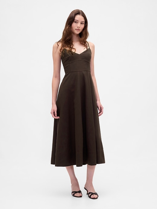 robe midi corset à coutures en lin mélangé