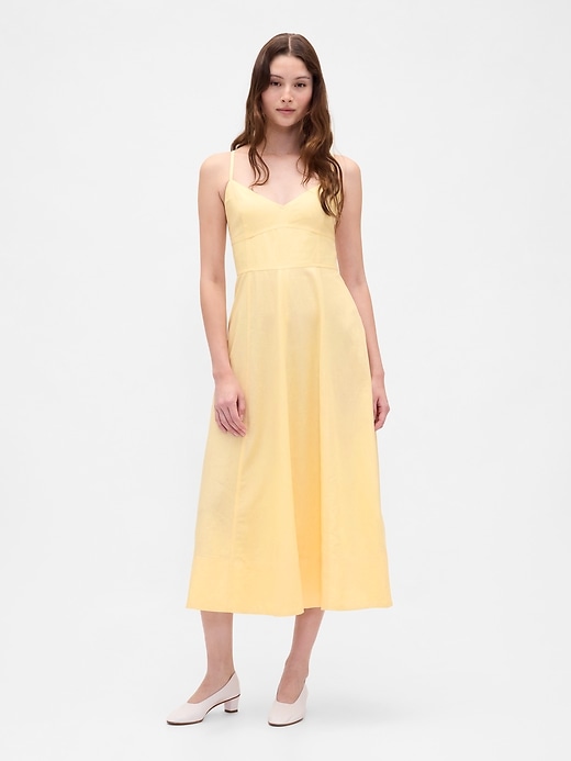 robe midi corset à coutures en lin mélangé