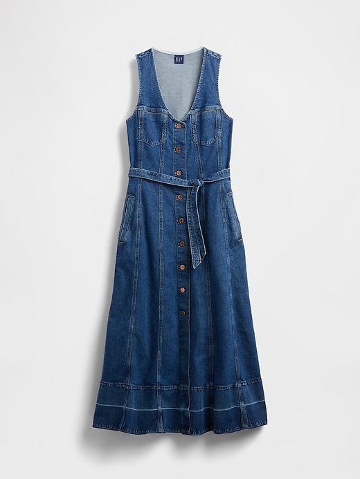 robe longue en jean à ceinture et boutons sur le devant