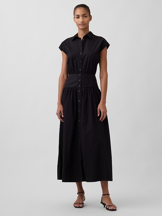 robe-chemise maxi en popeline à taille basse