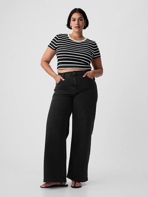 jean taille haute à jambes larges