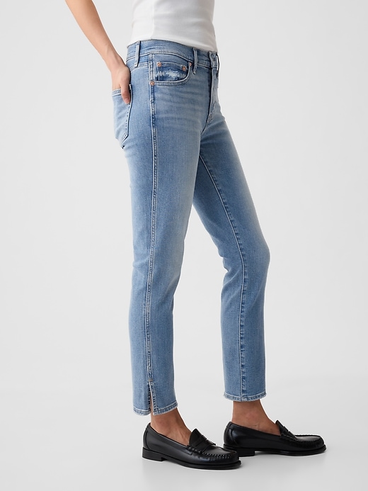 jean slim vintage taille mi-haute à ourlet fendu