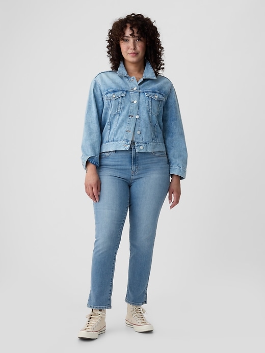 jean slim vintage taille mi-haute à ourlet fendu