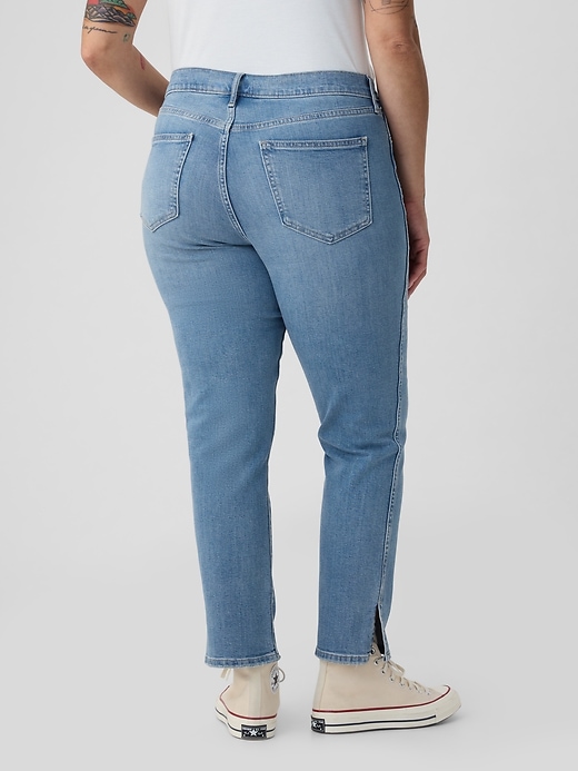 jean slim vintage taille mi-haute à ourlet fendu